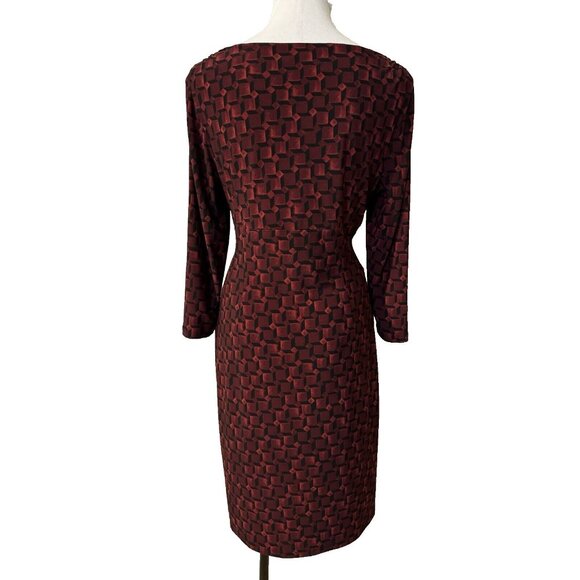 Ralph Lauren Dress 12 Black Red Plum 3/4 Long Sleeve Stretch Sheath Washable NEW - Picture 2 of 12